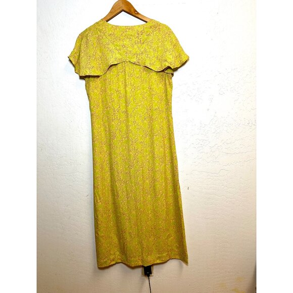April Cornell Yellow Floral Midi Dress Rayon Ruffle Overlay V-Neck Size M - Picture 2 of 8